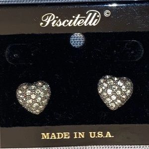 HEART-Shaped White RHINESTONE Pierced EARRINGS